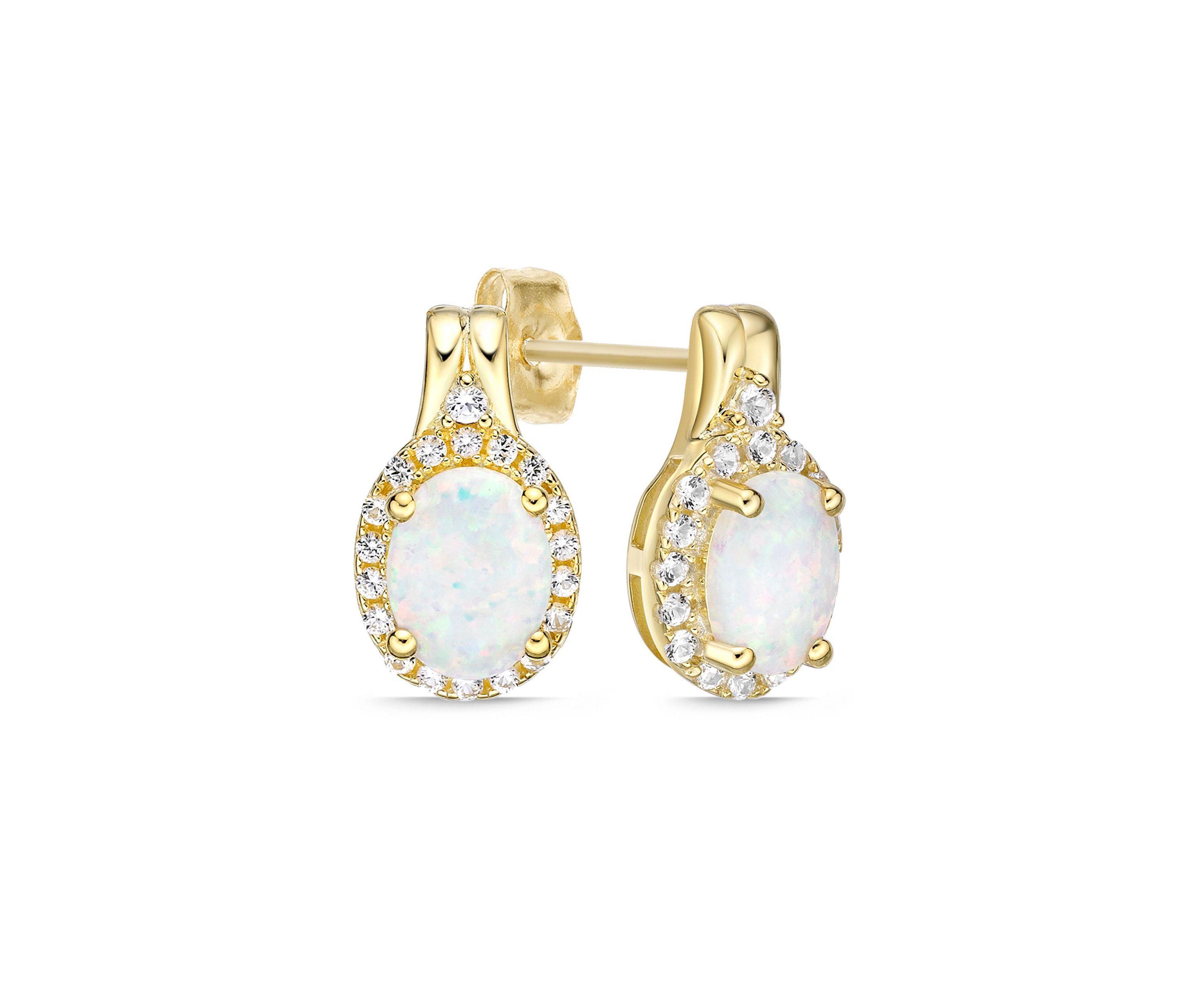 Lab Created 1.14 ct. t.w. Lab-created Opal and 1.3 ct. t.w. Lab-Created White Sapphire Earrings in Gold Plated Sterling Silver