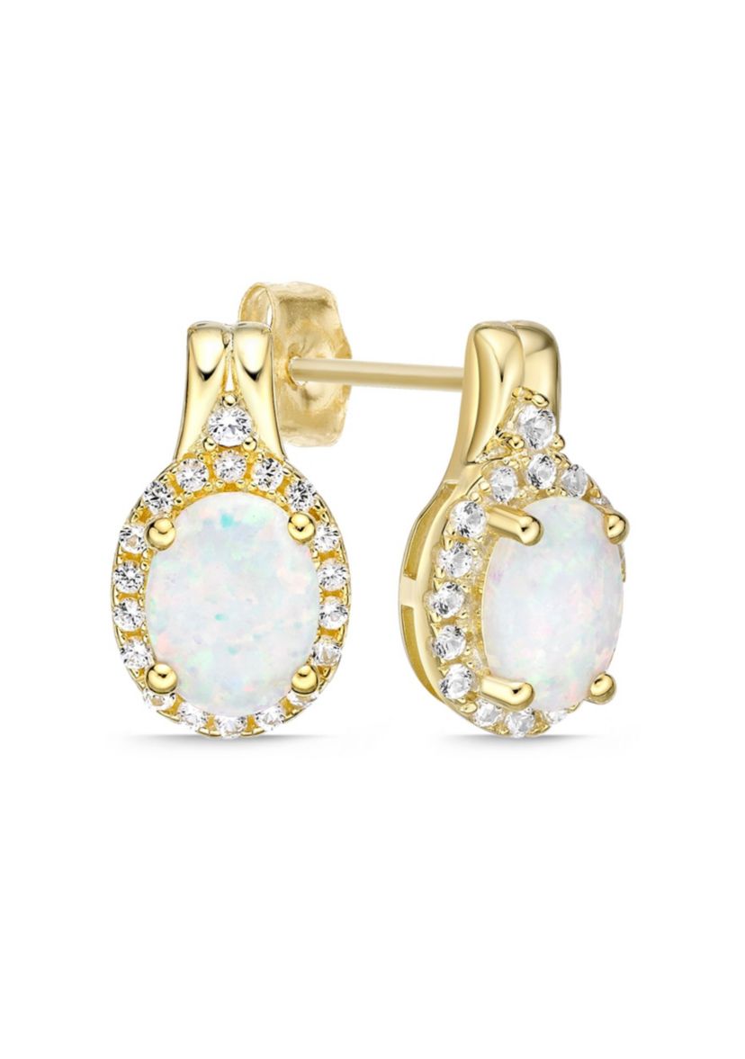 Lab Created 1.14 ct. t.w. Lab-created Opal and 1.3 ct. t.w. Lab-Created White Sapphire Earrings in Gold Plated Sterling Silver
