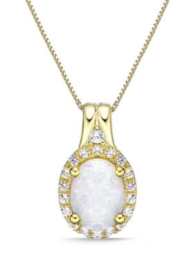 Gemminded Lab Created 0.85 ct. t.w. Lab-created Opal and 1/5 ct. t.w. Lab-Created White Sapphire Pendant Necklace in Gold Plated Sterling Silver