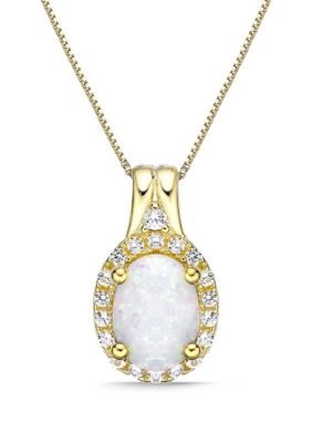Belk & Co Lab Created 0.85 Ct. T.w. Lab-Created Opal And 1/5 Ct. T.w. Lab-Created White Sapphire Pendant Necklace In Gold Plated Sterling Silver -  0736966898442