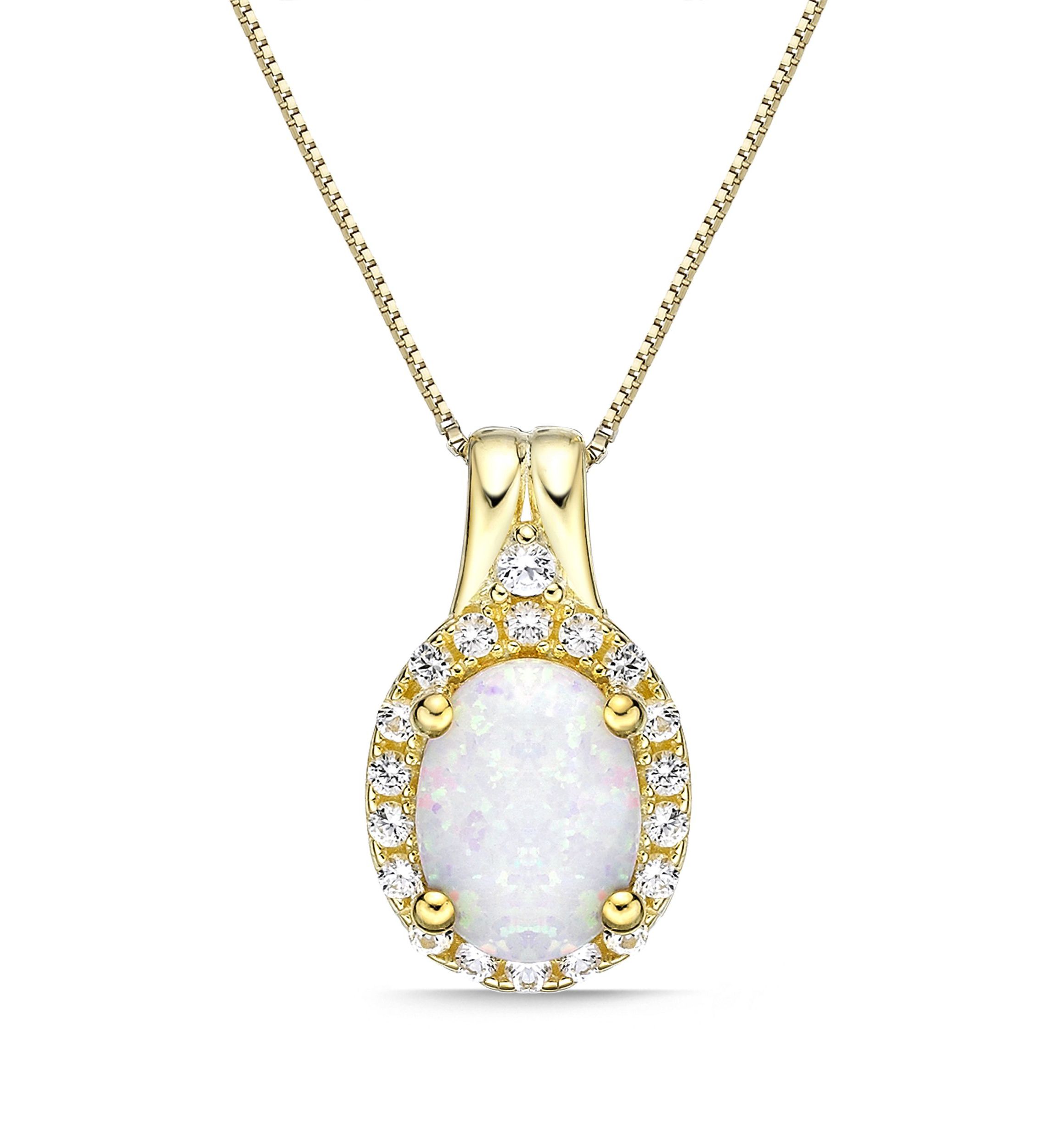 Lab Created 0.85 ct. t.w. Lab-created Opal and 1/5 ct. t.w. Lab-Created White Sapphire Pendant Necklace in Gold Plated Sterling Silver