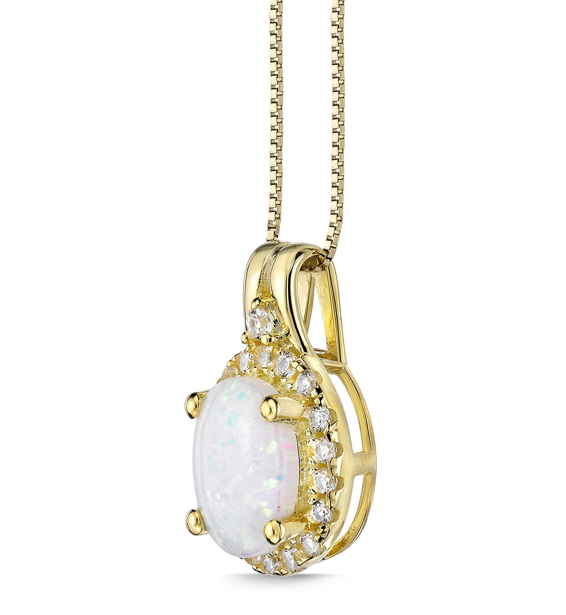 Lab Created 0.85 ct. t.w. Lab-created Opal and 1/5 ct. t.w. Lab-Created White Sapphire Pendant Necklace in Gold Plated Sterling Silver