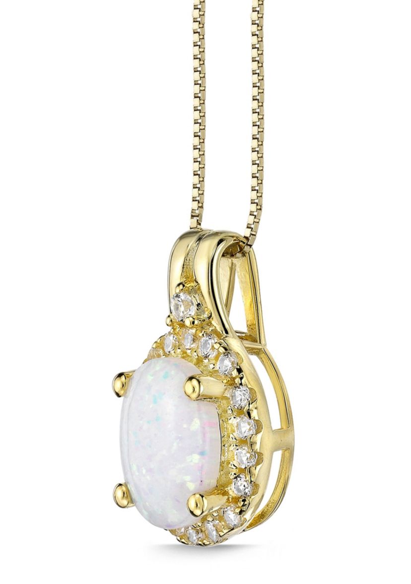 Lab Created 0.85 ct. t.w. Lab-created Opal and 1/5 ct. t.w. Lab-Created White Sapphire Pendant Necklace in Gold Plated Sterling Silver