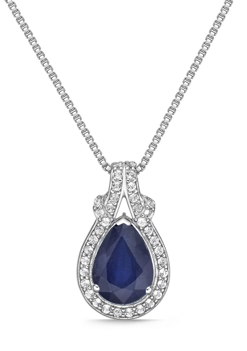 3/4 ct. t.w. Sapphire and 1/6 ct. t.w. Diamond Pendant Necklace in 10K White Gold