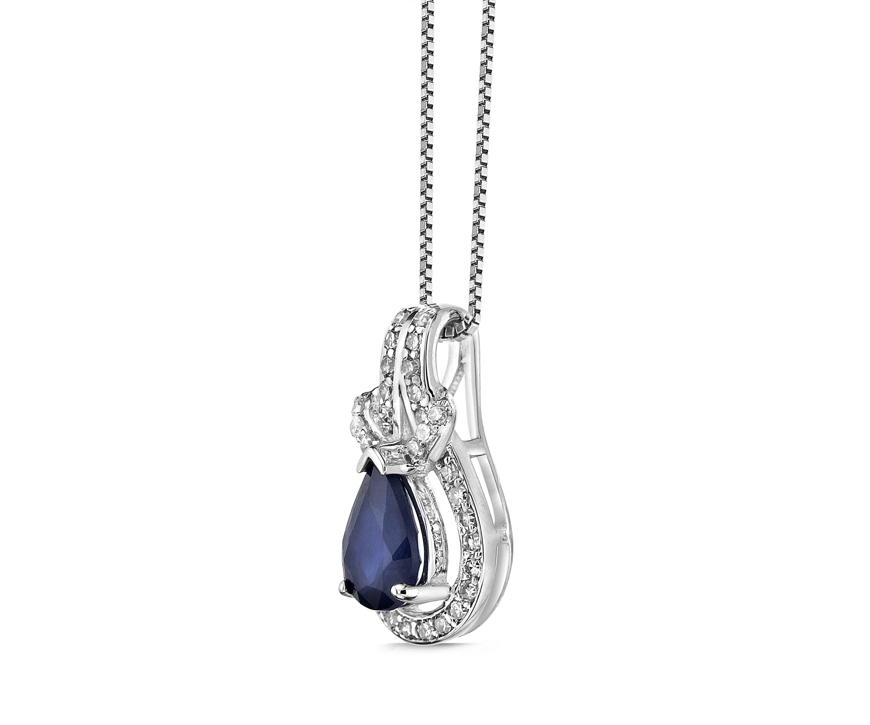3/4 ct. t.w. Sapphire and 1/6 ct. t.w. Diamond Pendant Necklace in 10K White Gold