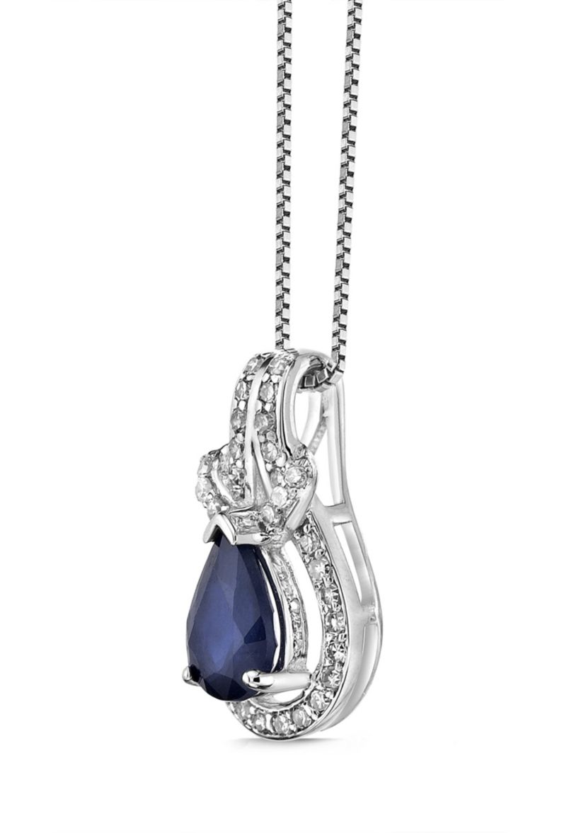 3/4 ct. t.w. Sapphire and 1/6 ct. t.w. Diamond Pendant Necklace in 10K White Gold