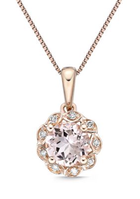 Gemminded 9/10 ct. t.w. Morganite and Diamond Accent Pendant Necklace in 10K Rose Gold, Pink
