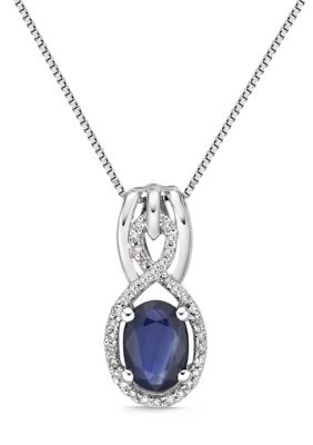 Belk & Co 1 1/10 Ct. T.w. Sapphire And 1/10 Ct. T.w. Diamond Pendant Necklace In 10K White Gold