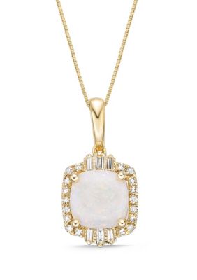Belk & Co 1 1/4 Ct. T.w. Opal And 1/4 Ct. T.w. Diamond Pendant Necklace In 10K Gold