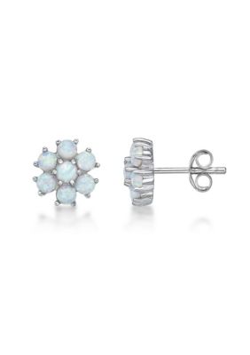 Gemminded Lab Created Women's Sterling Silver Seven Stone Flower Gemstone Stud Earrings