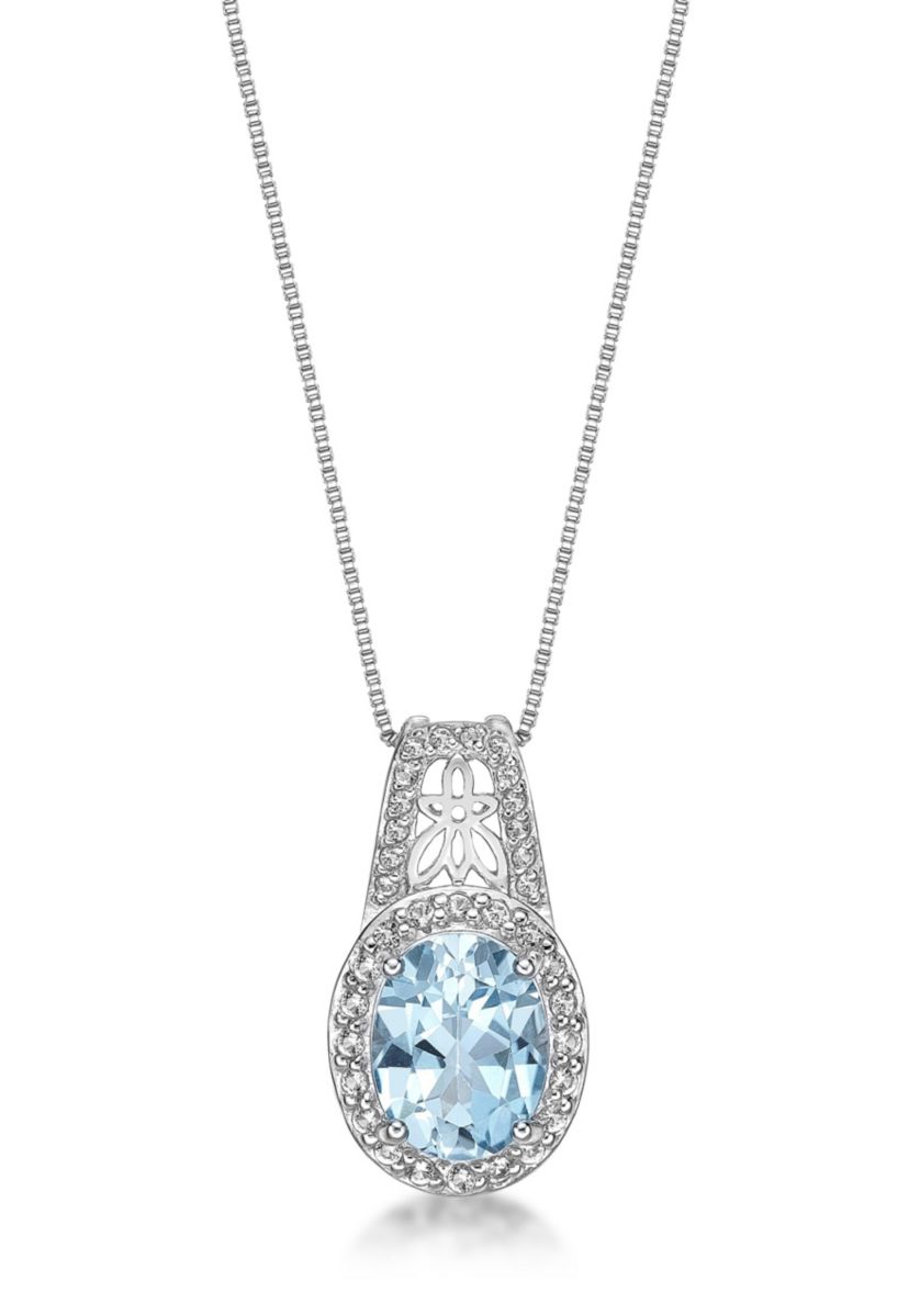 3 3/8 ct. t.w. Blue Topaz and White Topaz Pendant Necklace in Sterling Silver
