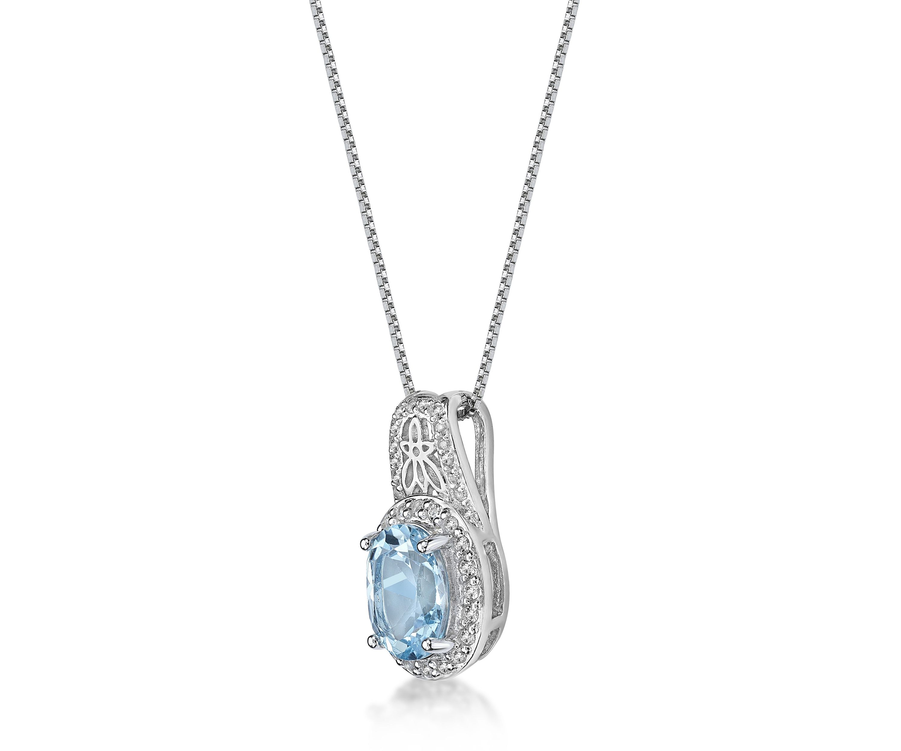 3 3/8 ct. t.w. Blue Topaz and White Topaz Pendant Necklace in Sterling Silver