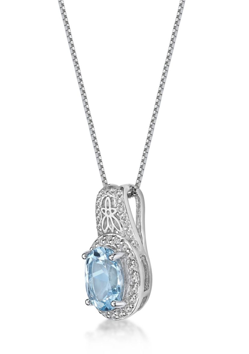 3 3/8 ct. t.w. Blue Topaz and White Topaz Pendant Necklace in Sterling Silver