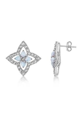 Gemminded Lab Created 0.8 ct. t.w. Lab-created Opal and 2.14 ct. t.w. Lab-Created White Sapphire Earrings in Sterling Silver