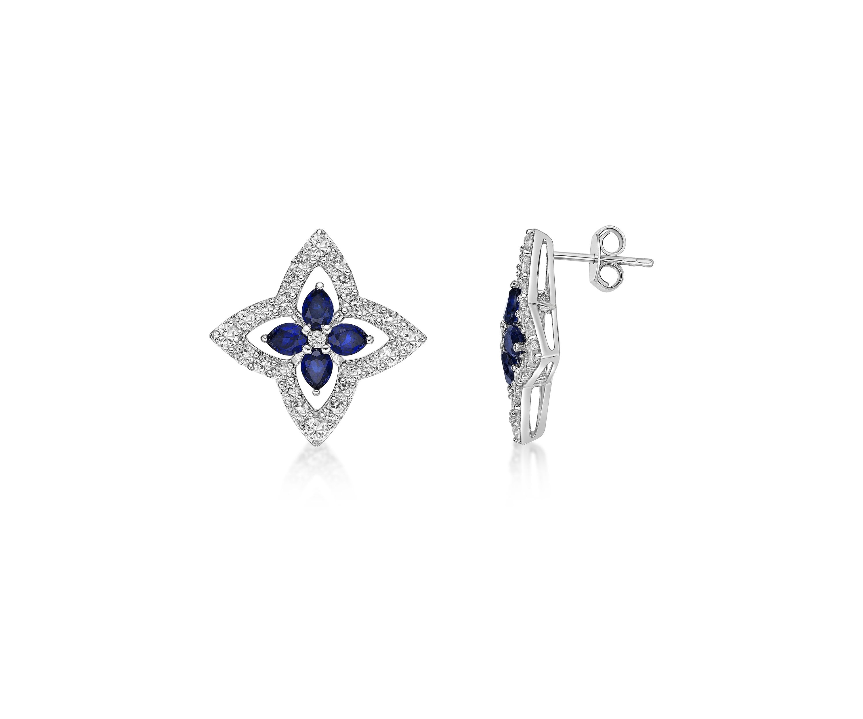 Lab Created Created Sapphire and Created White Sapphire Earrings in Sterling Silver