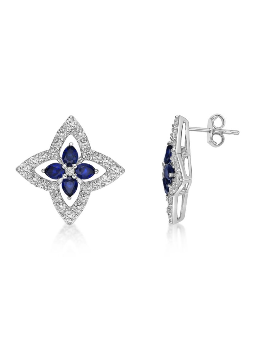 Lab Created Created Sapphire and Created White Sapphire Earrings in Sterling Silver