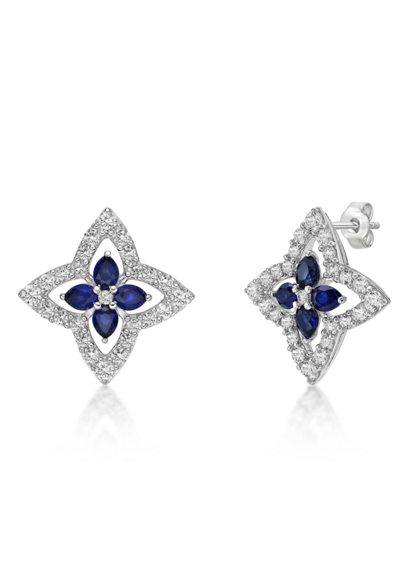 Lab Created Created Sapphire and Created White Sapphire Earrings in Sterling Silver