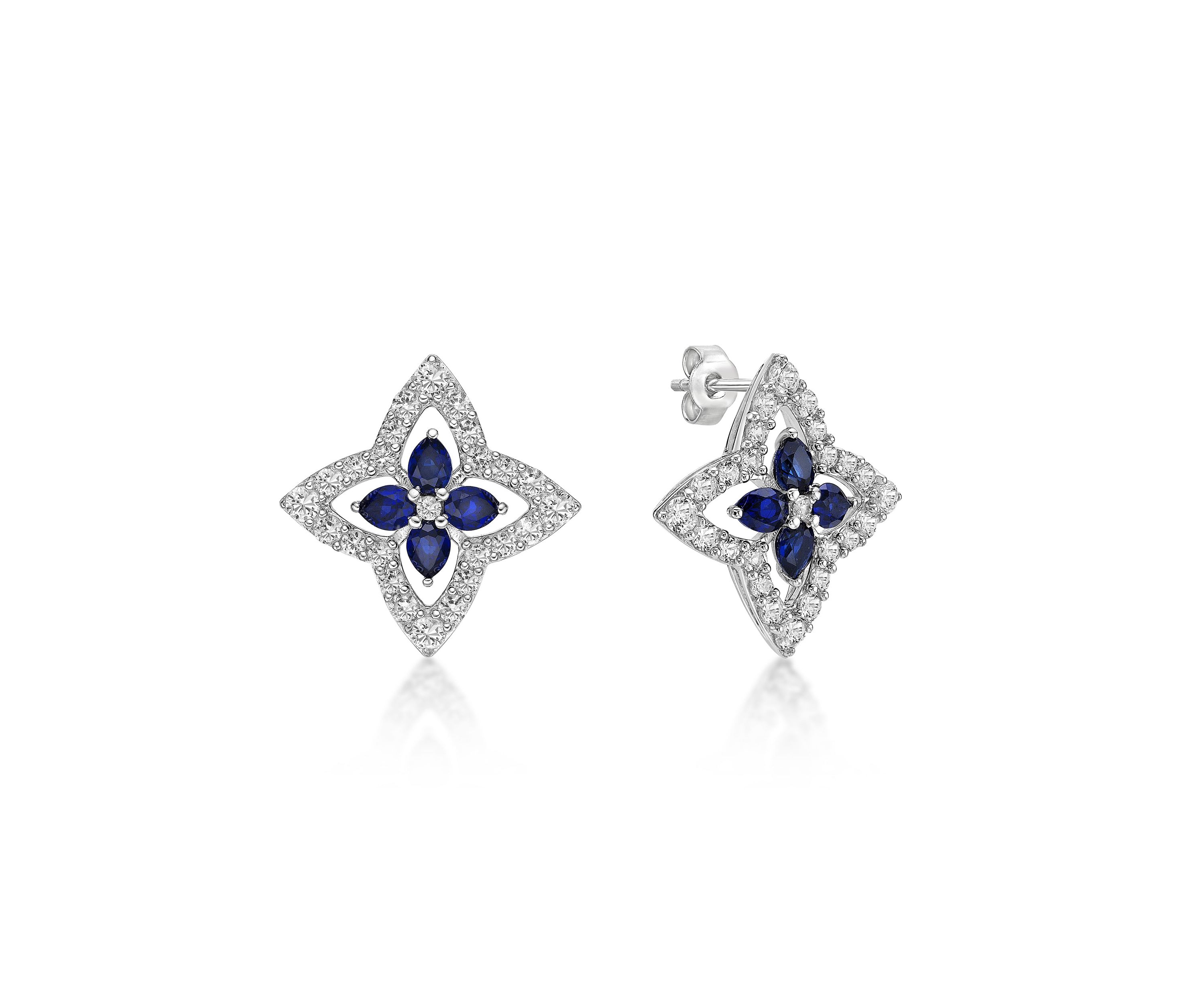 Lab Created Created Sapphire and Created White Sapphire Earrings in Sterling Silver