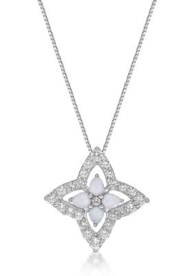 Gemminded Lab Created 0.4 ct. t.w. Lab-created Opal and 1 ct. t.w. Lab-Created White Sapphire Pendant Necklace in Sterling Silver, 18 in