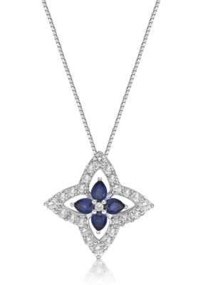Gemminded Lab Created Created Sapphire and Created White Sapphire Pendant Necklace in Sterling Silver