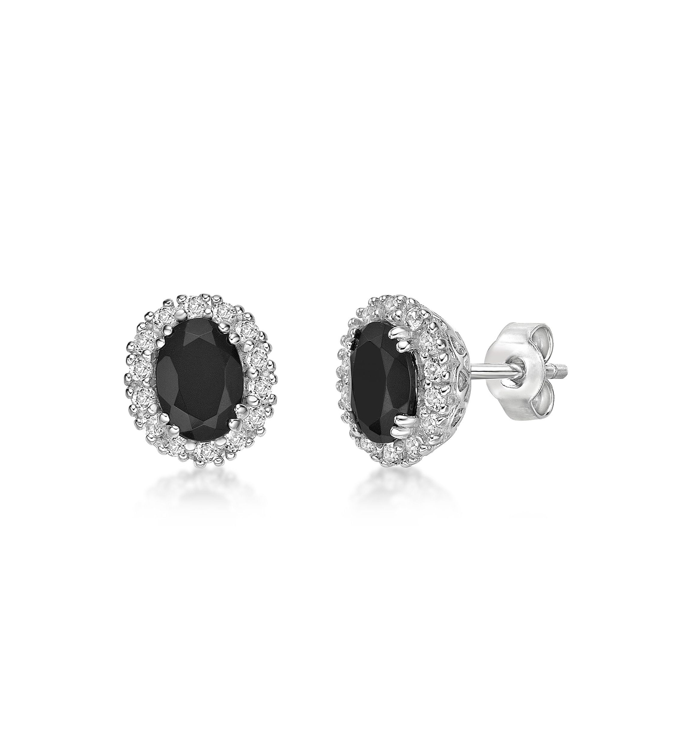1.5 ct. t.w. Black Onyx and 1/2 ct. t.w. Lab-Created White Sapphire Earrings in Sterling Silver