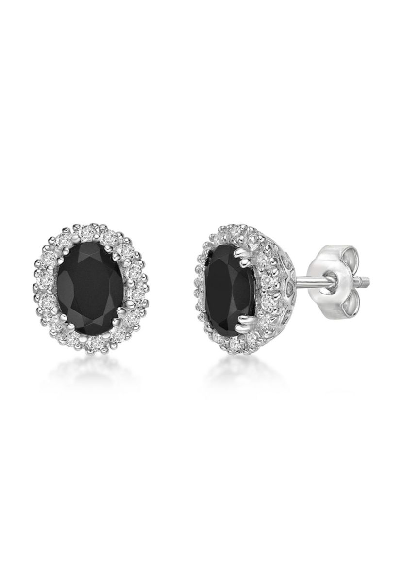 1.5 ct. t.w. Black Onyx and 1/2 ct. t.w. Lab-Created White Sapphire Earrings in Sterling Silver