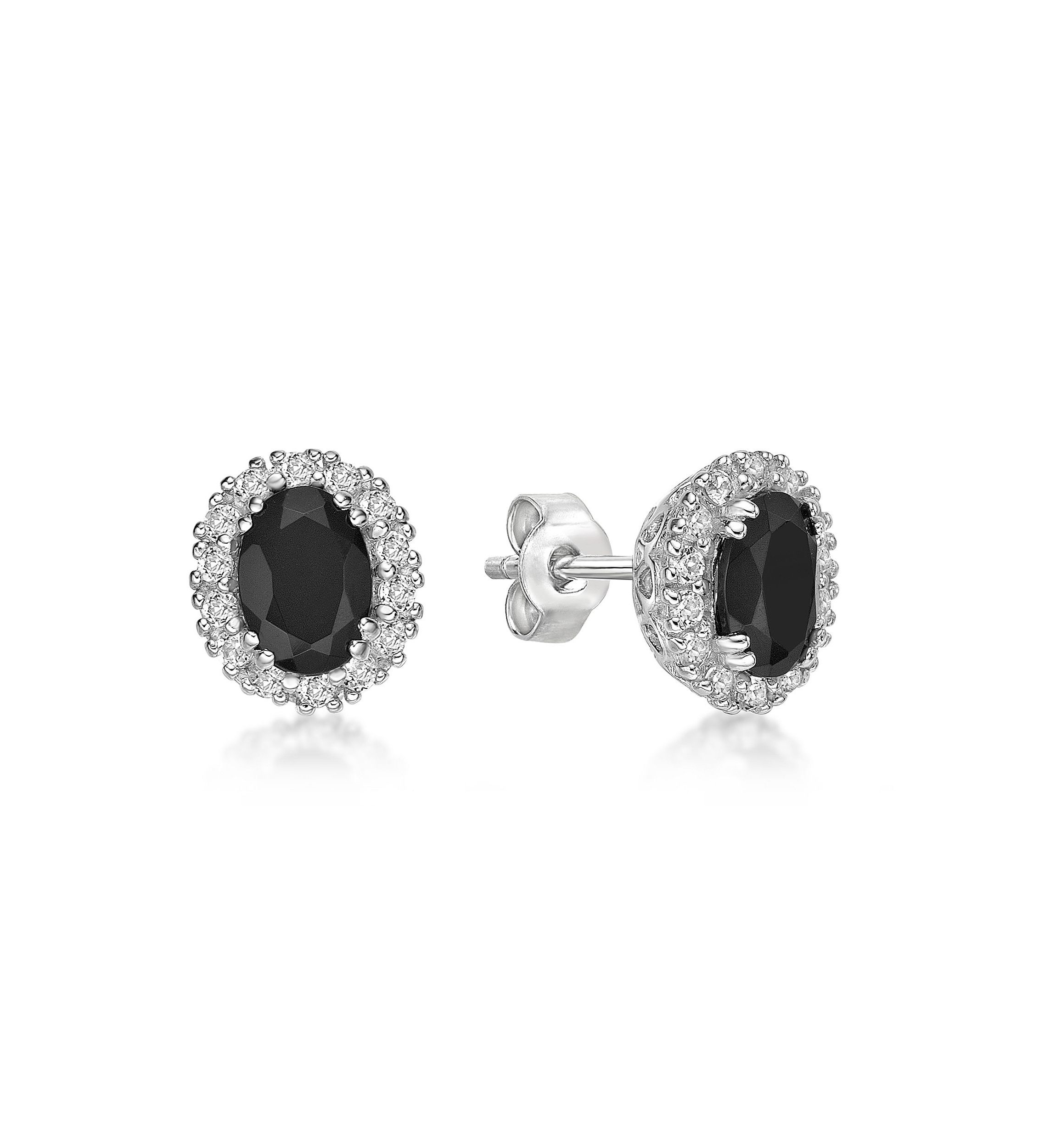 1.5 ct. t.w. Black Onyx and 1/2 ct. t.w. Lab-Created White Sapphire Earrings in Sterling Silver