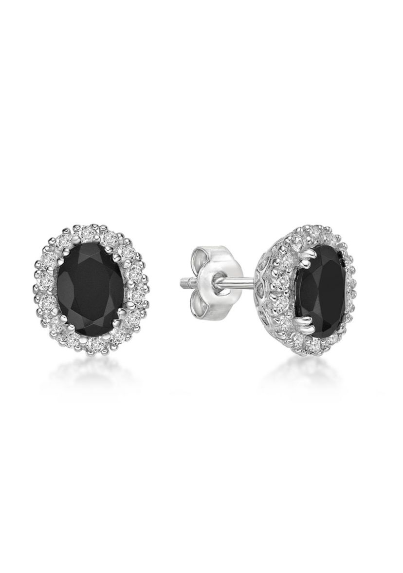 1.5 ct. t.w. Black Onyx and 1/2 ct. t.w. Lab-Created White Sapphire Earrings in Sterling Silver