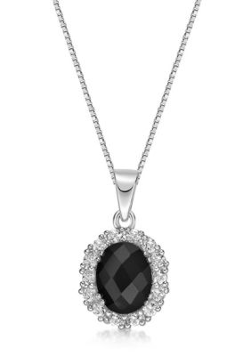 Gemminded 1.3 ct. t.w. Black Onyx and 3/4 ct. t.w. Lab-Created White Sapphire Pendant Necklace in Sterling Silver