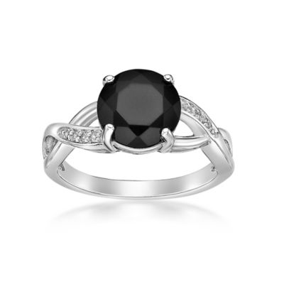 Gemminded ï¿½ï¿½Women's Sterling Silver Round Black Onyx Ring with White Topaz Accent, 5