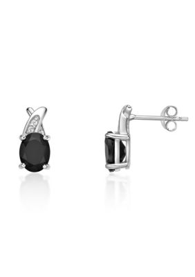 Gemminded 2.6 ct. t.w. Black Onyx and Lab-Created White Sapphire Accent Earrings in Sterling Silver