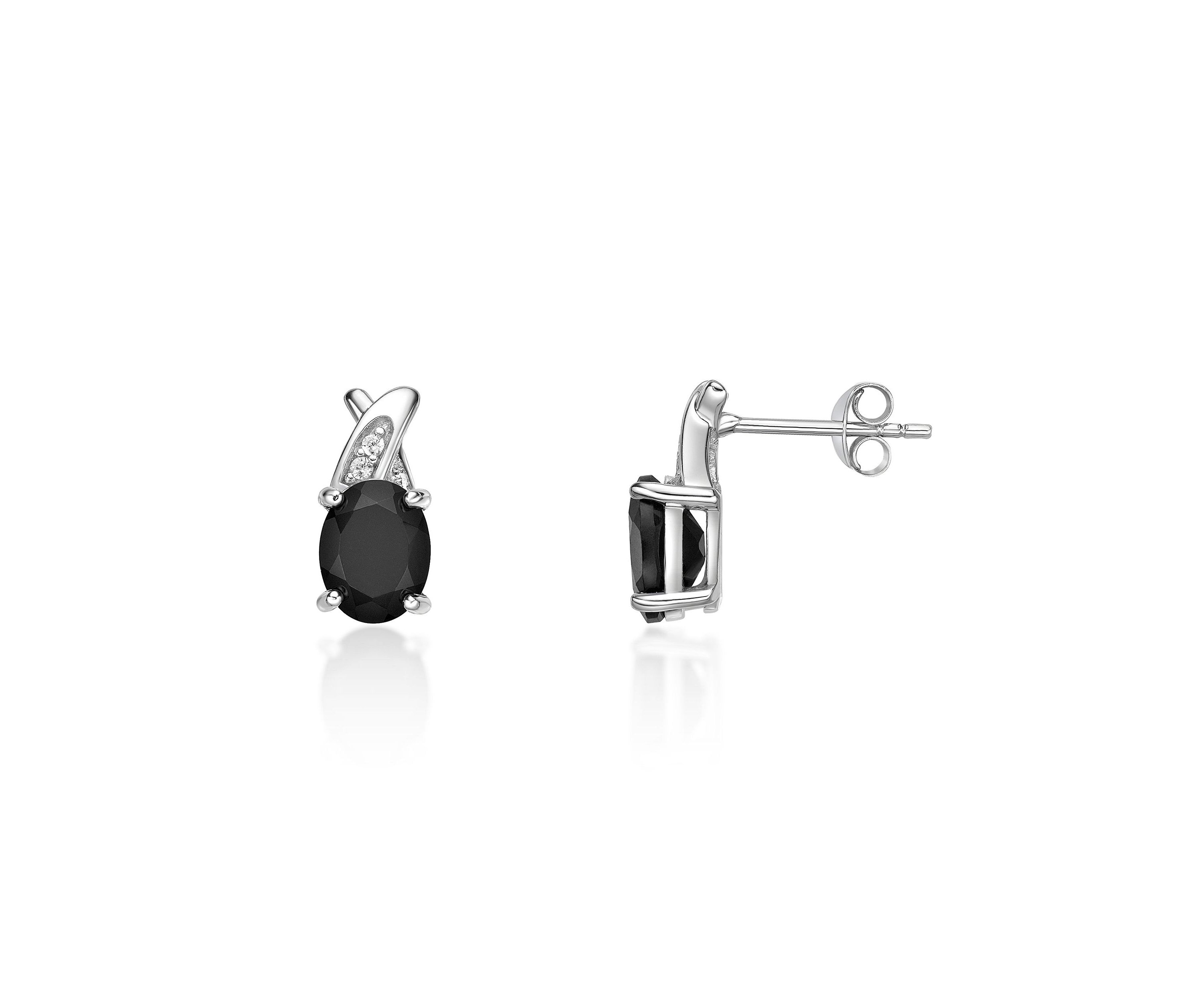 2.6 ct. t.w. Black Onyx and Lab-Created White Sapphire Accent Earrings in Sterling Silver