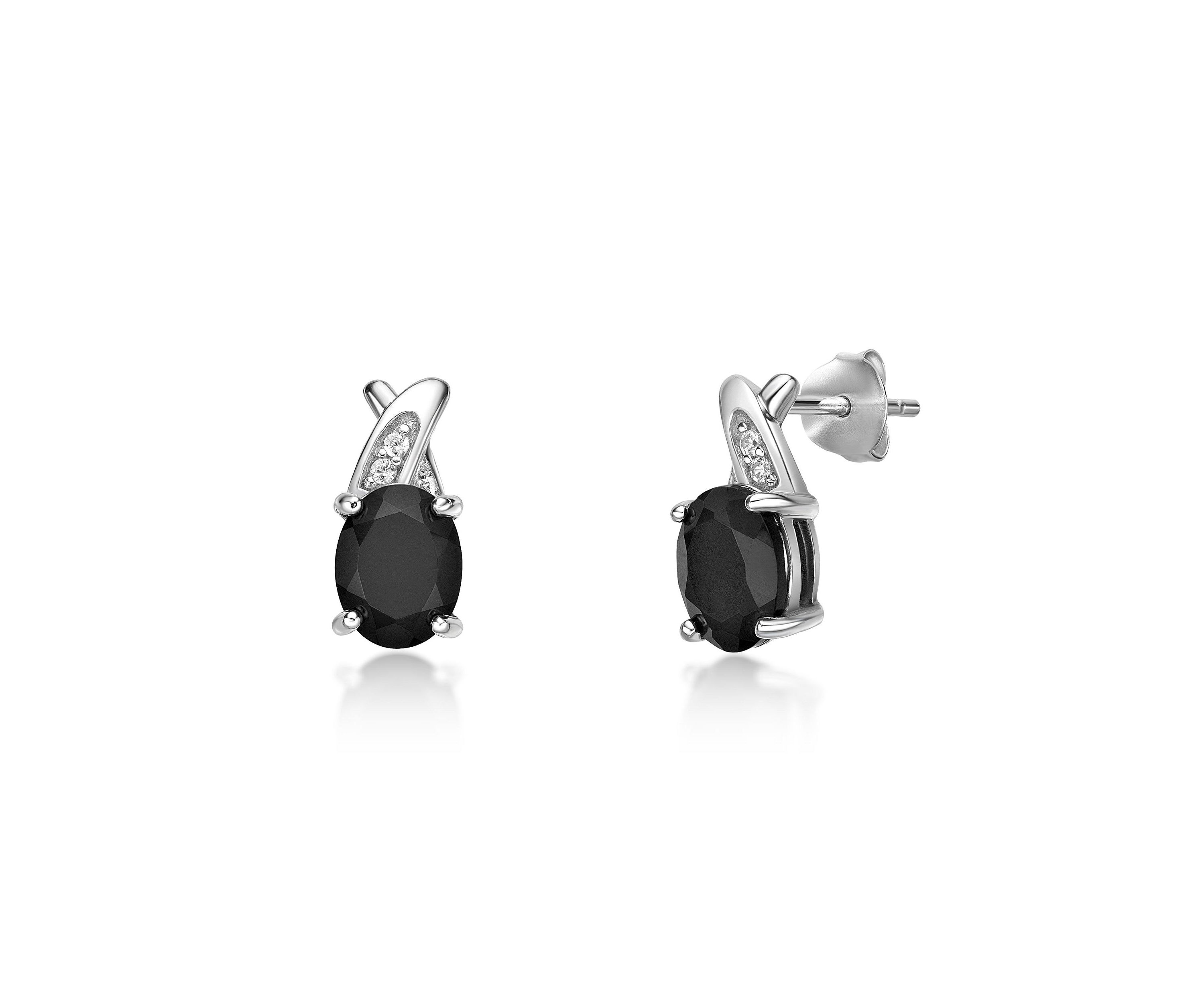 2.6 ct. t.w. Black Onyx and Lab-Created White Sapphire Accent Earrings in Sterling Silver