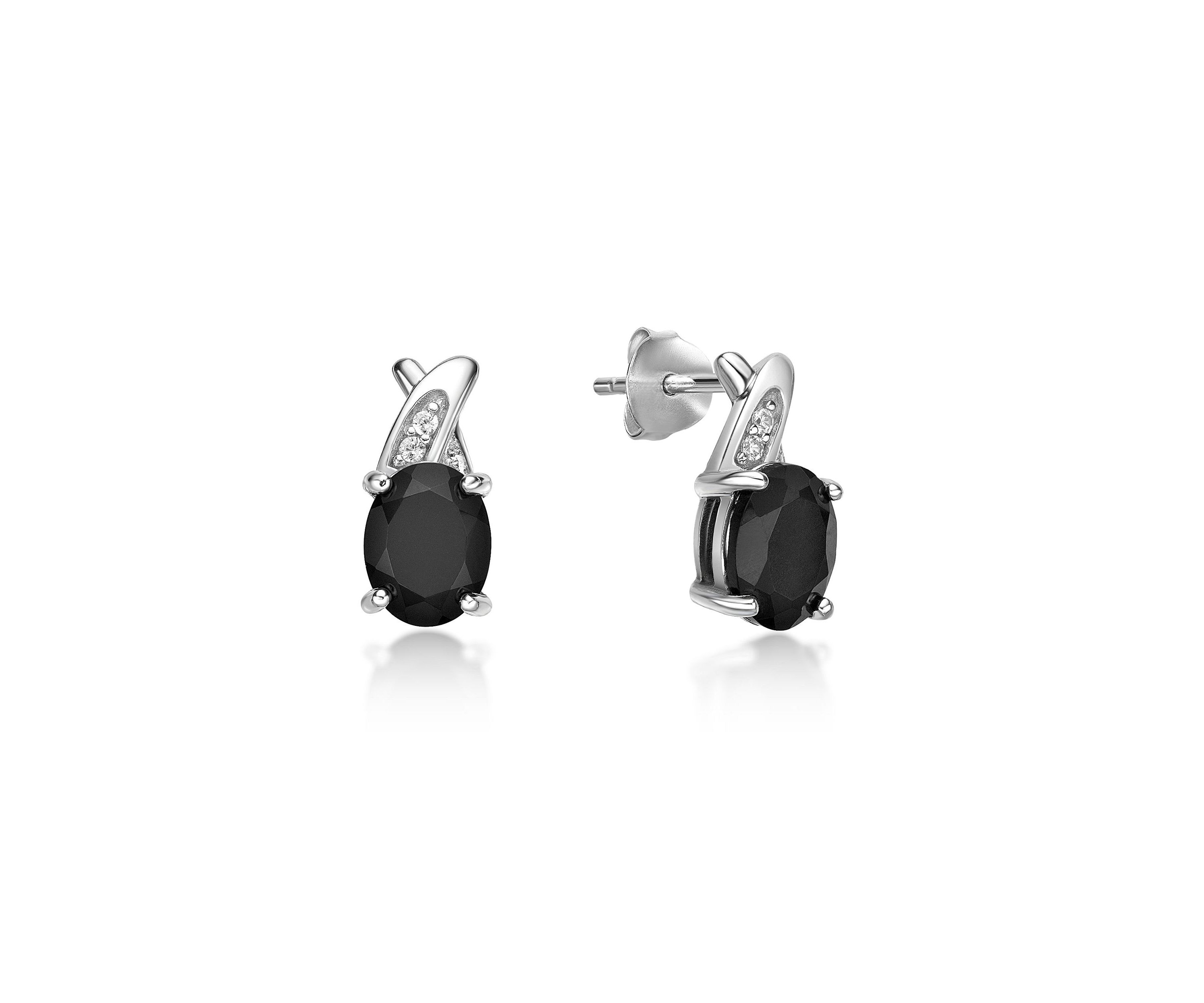 2.6 ct. t.w. Black Onyx and Lab-Created White Sapphire Accent Earrings in Sterling Silver