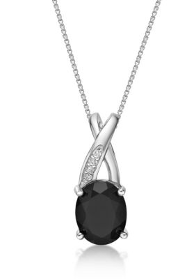 Gemminded 2.7 ct. t.w. Black Onyx and Lab-Created White Sapphire Accent Pendant Necklace in Sterling Silver