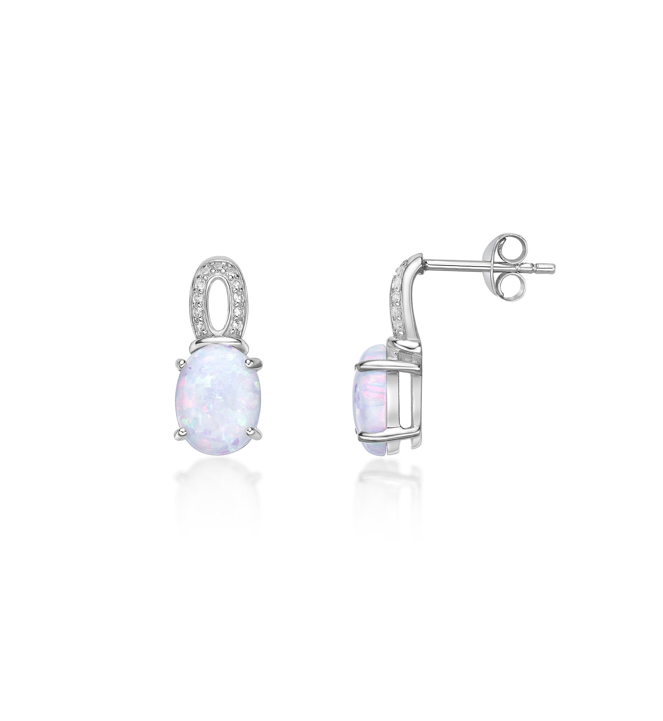 Lab Created 2.2 ct. t.w. Lab-created Opal and 1/5 ct. t.w. Lab-Created White Sapphire Earrings in Sterling Silver