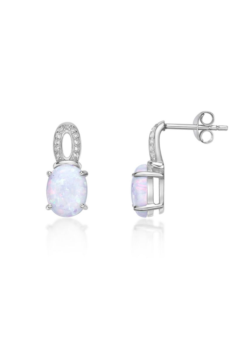 Lab Created 2.2 ct. t.w. Lab-created Opal and 1/5 ct. t.w. Lab-Created White Sapphire Earrings in Sterling Silver