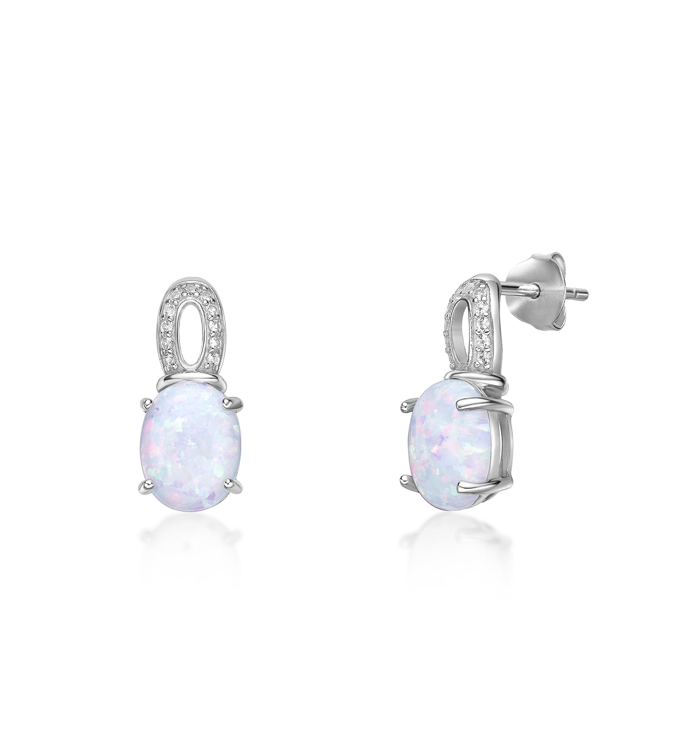 Lab Created 2.2 ct. t.w. Lab-created Opal and 1/5 ct. t.w. Lab-Created White Sapphire Earrings in Sterling Silver
