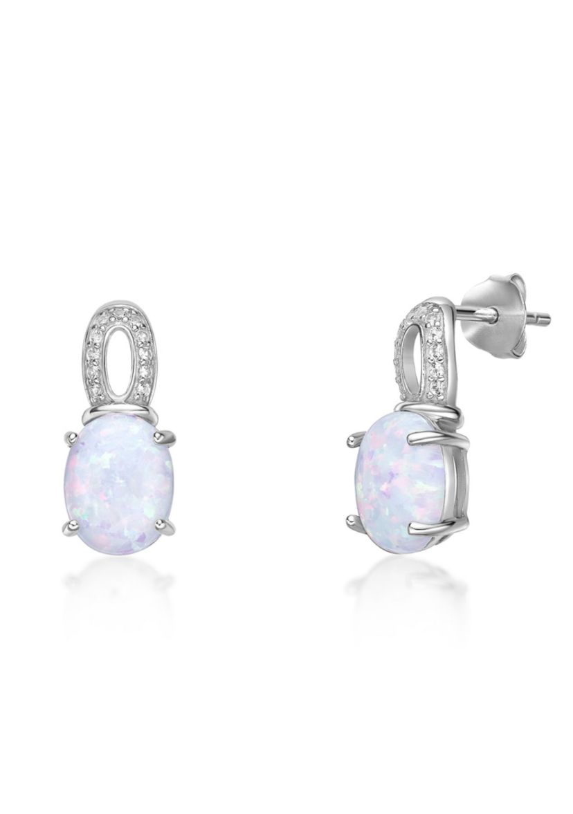 Lab Created 2.2 ct. t.w. Lab-created Opal and 1/5 ct. t.w. Lab-Created White Sapphire Earrings in Sterling Silver