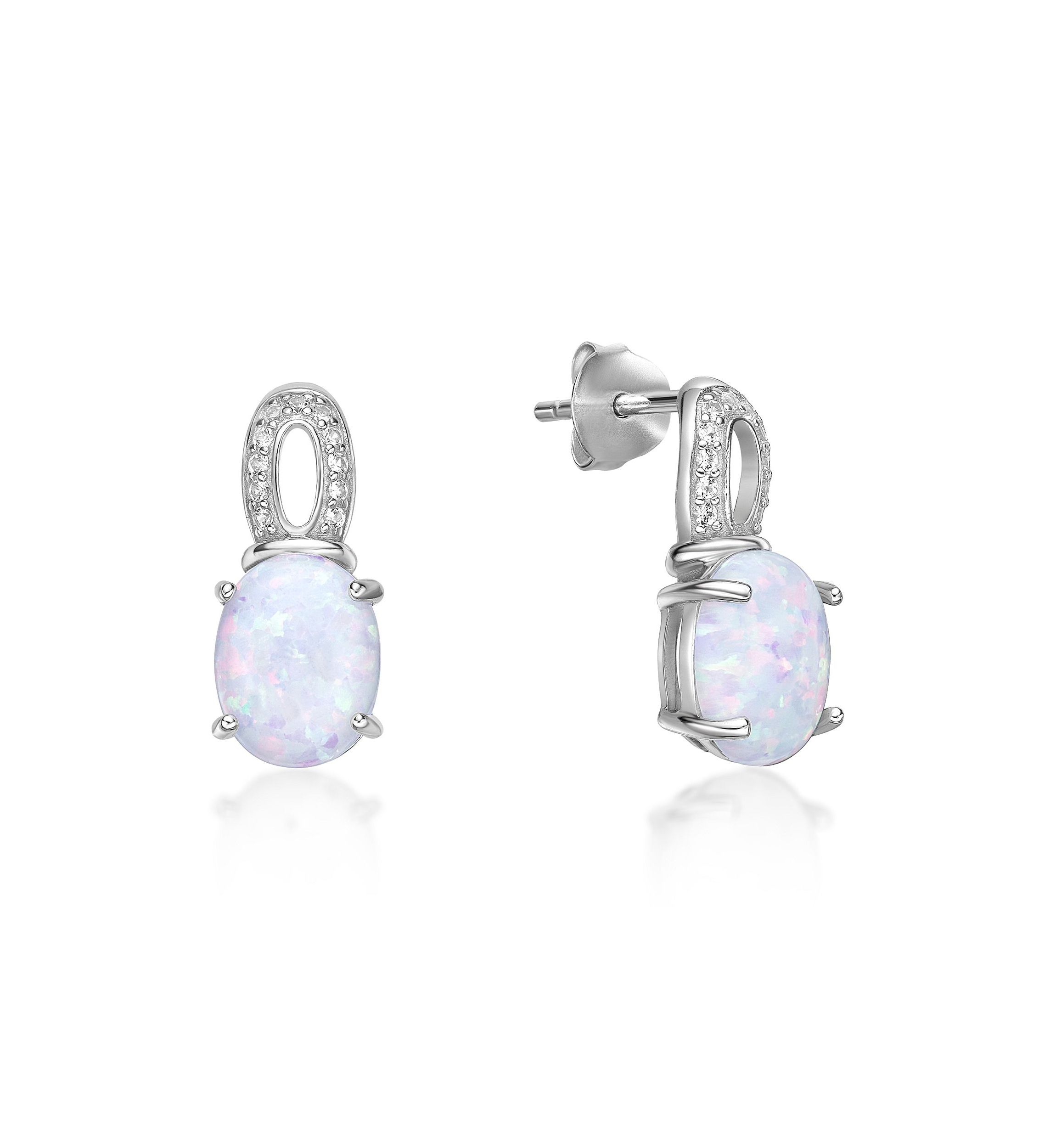 Lab Created 2.2 ct. t.w. Lab-created Opal and 1/5 ct. t.w. Lab-Created White Sapphire Earrings in Sterling Silver