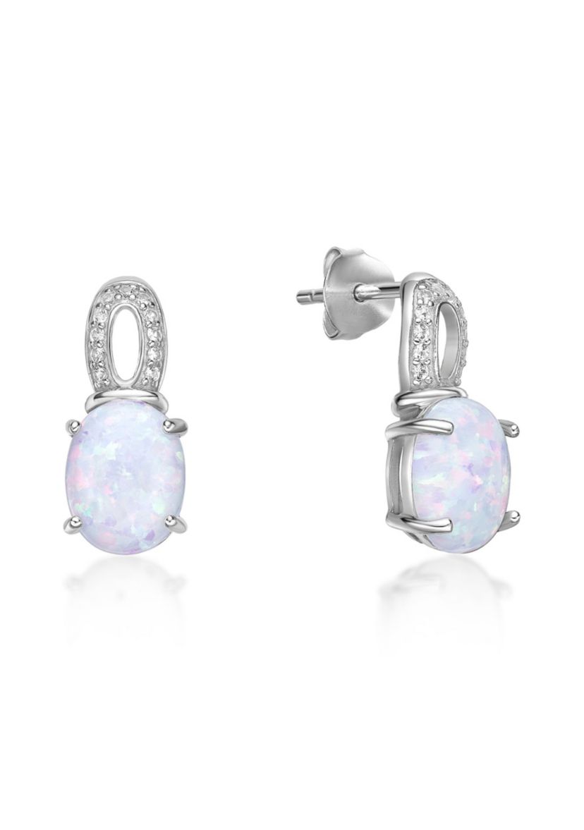 Lab Created 2.2 ct. t.w. Lab-created Opal and 1/5 ct. t.w. Lab-Created White Sapphire Earrings in Sterling Silver