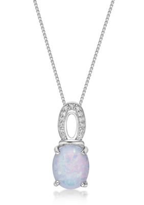 Gemminded Lab Created 2 ct. t.w. Lab-created Opal and 1/8 ct. t.w. Lab-Created White Sapphire Pendant Necklace in Sterling Silver