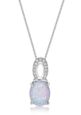 Belk & Co Lab Created 2 Ct. T.w. Lab-Created Opal And 1/8 Ct. T.w. Lab-Created White Sapphire Pendant Necklace In Sterling Silver