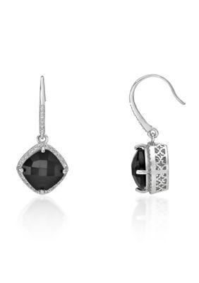 Gemminded 6.3 ct. t.w. Black Onyx and 2 ct. t.w. Lab-Created White Sapphire Earrings in Sterling Silver