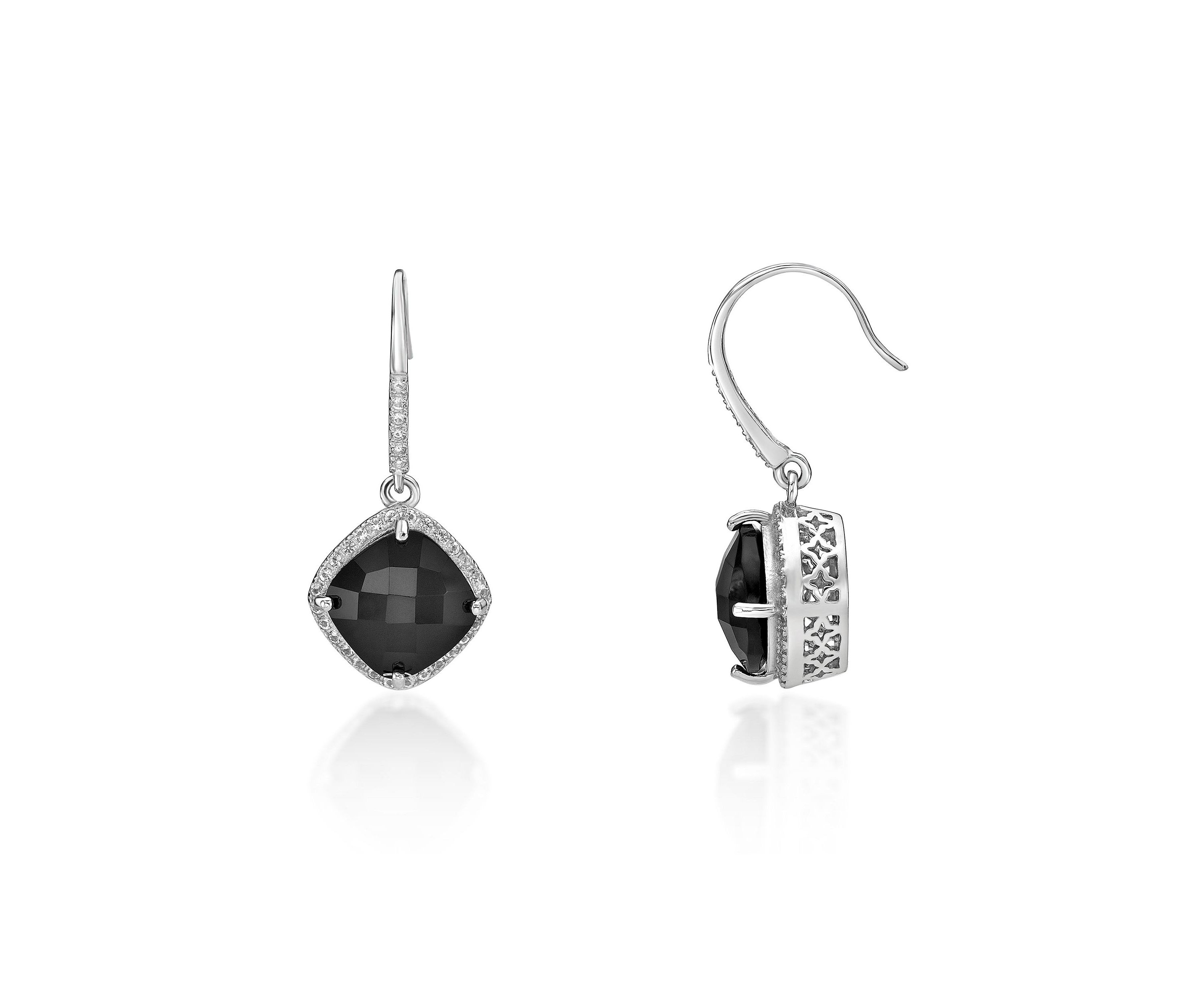 6.3 ct. t.w. Black Onyx and 2 ct. t.w. Lab-Created White Sapphire Earrings in Sterling Silver