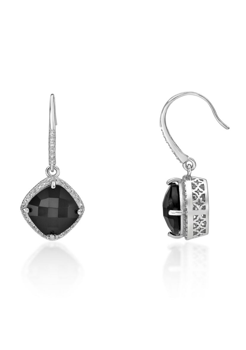 6.3 ct. t.w. Black Onyx and 2 ct. t.w. Lab-Created White Sapphire Earrings in Sterling Silver