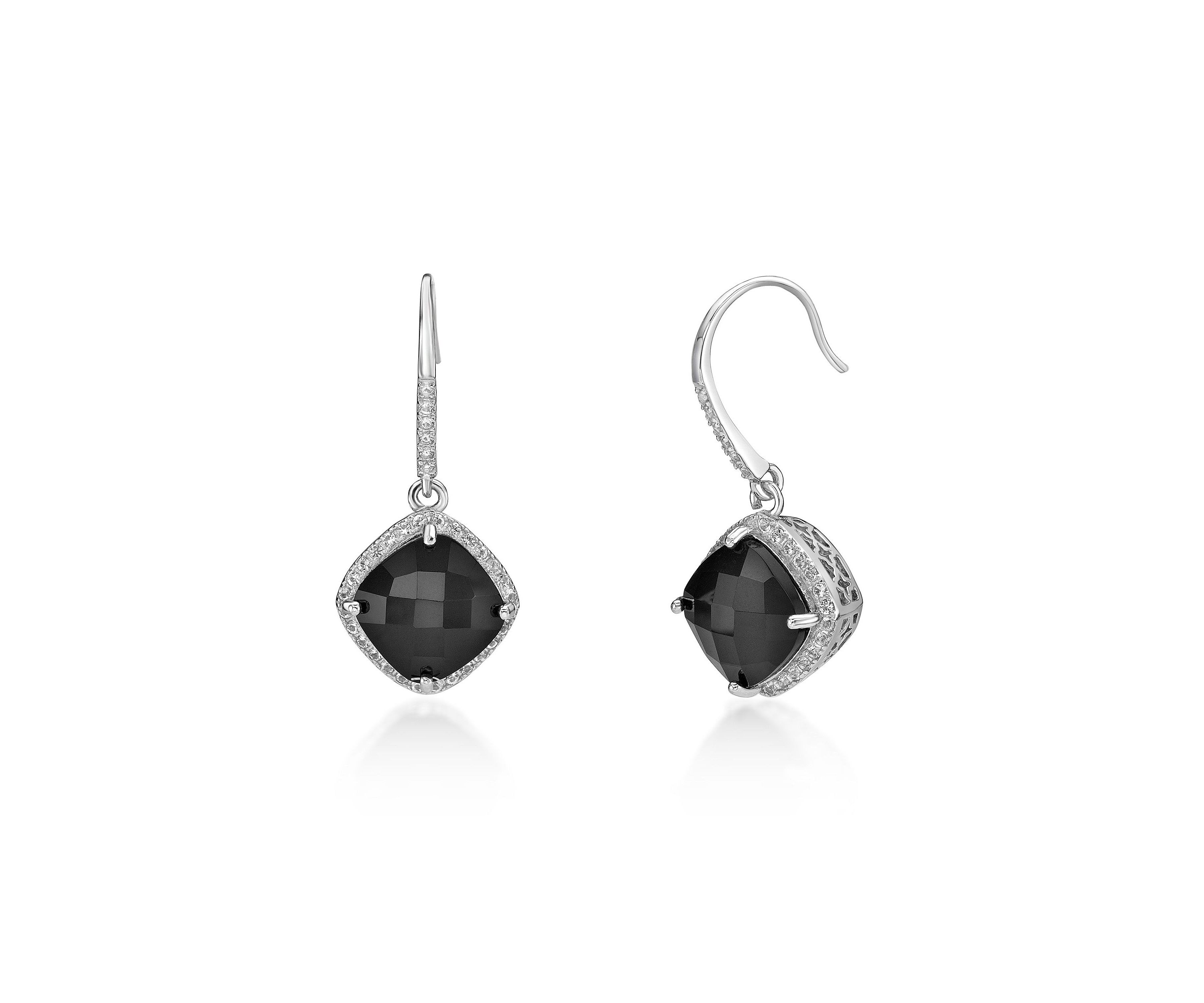 6.3 ct. t.w. Black Onyx and 2 ct. t.w. Lab-Created White Sapphire Earrings in Sterling Silver