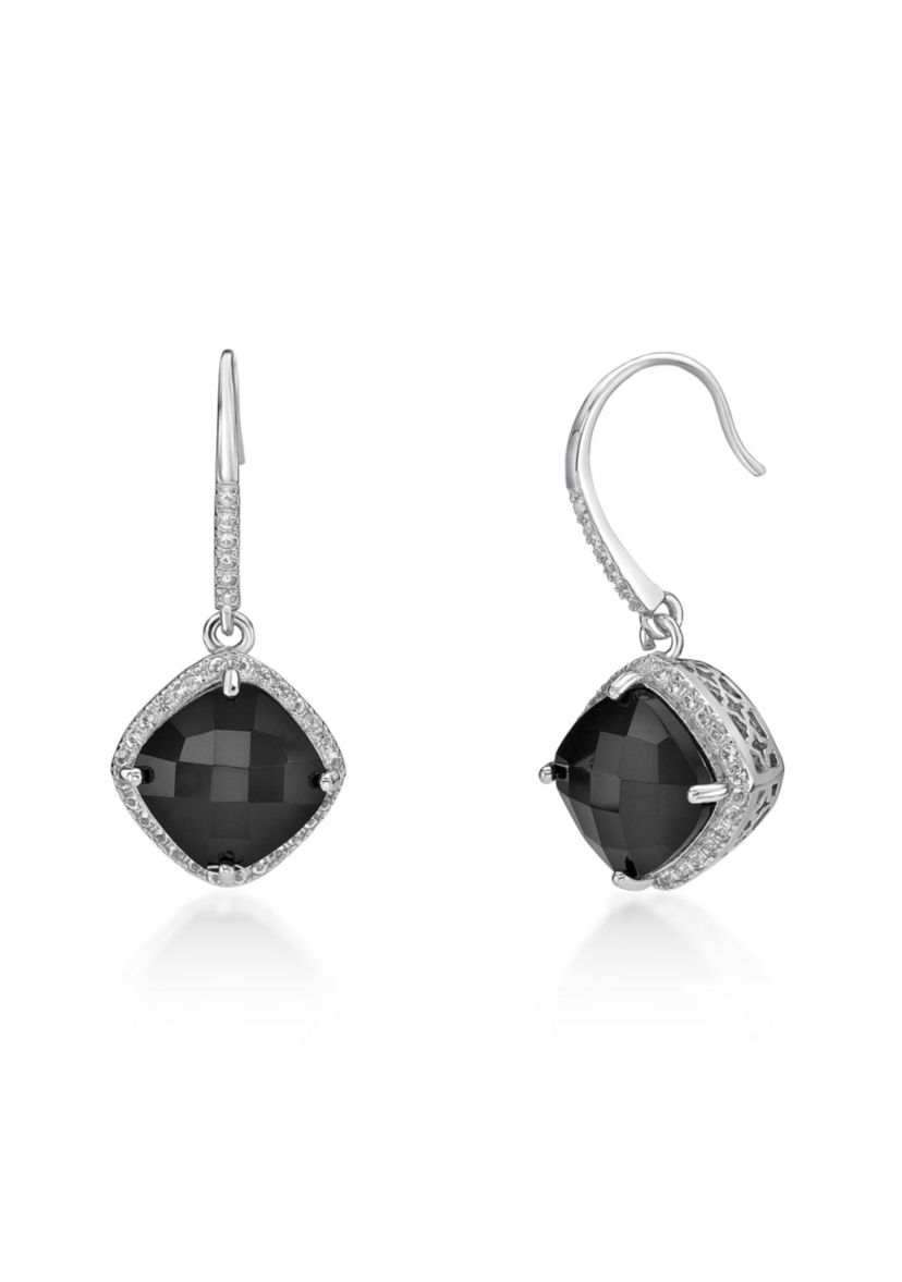 6.3 ct. t.w. Black Onyx and 2 ct. t.w. Lab-Created White Sapphire Earrings in Sterling Silver