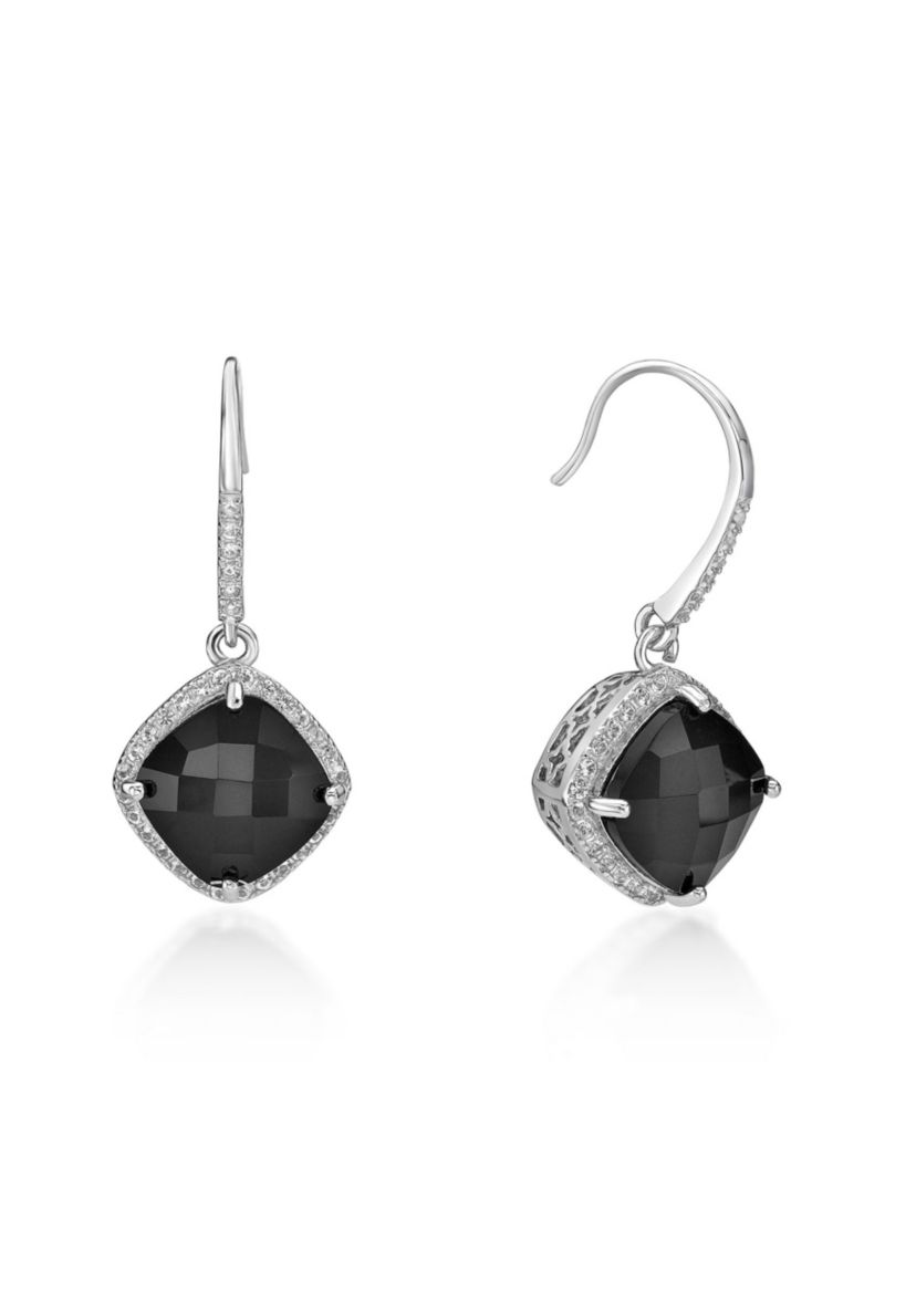 6.3 ct. t.w. Black Onyx and 2 ct. t.w. Lab-Created White Sapphire Earrings in Sterling Silver