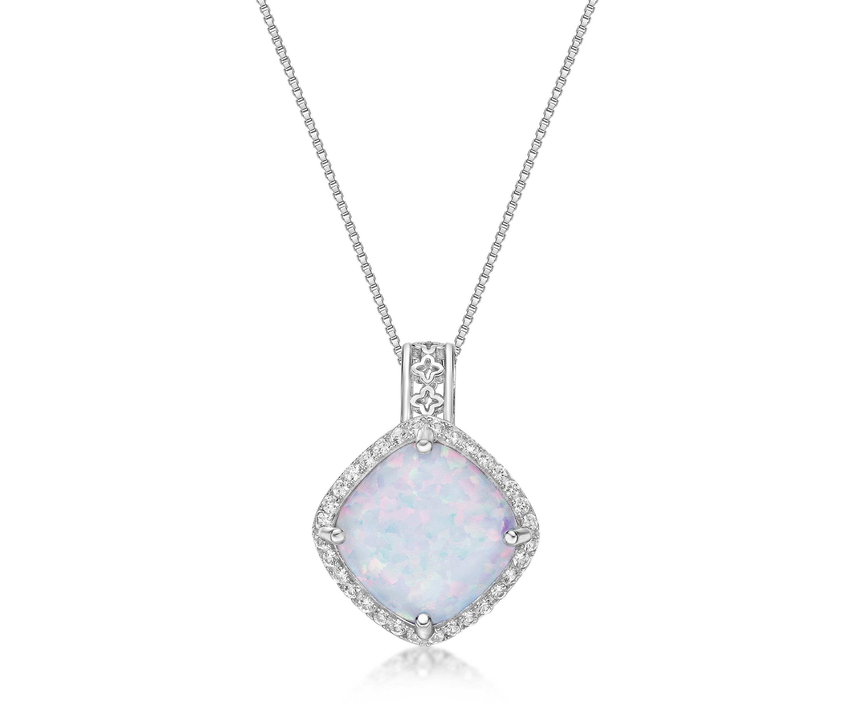 Lab Created 1 ct. t.w. Lab-created Opal and 1/3 ct. t.w. Lab-Created White Sapphire Pendant Necklace in Sterling Silver